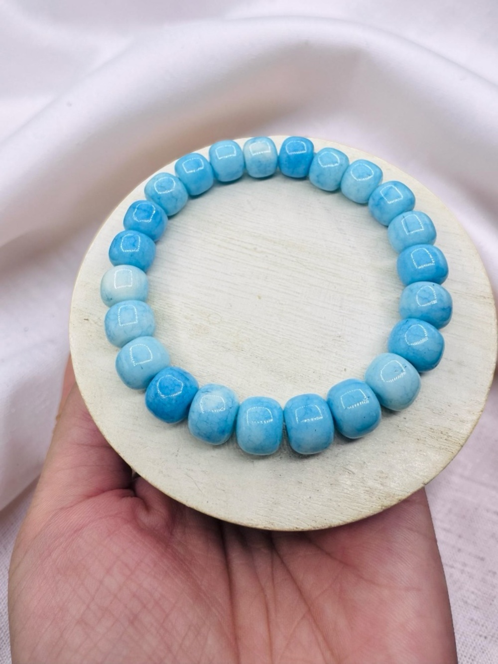 Blue Ombre Beaded Stretch Bracelet | Chunky Statement Elastic Bracelet